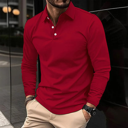 Men's Slim-Fit Long-Sleeve Polo Shirt – Stylish Top for the Office, Smart-Casual Outfits, Evenings, and Everyday Wear