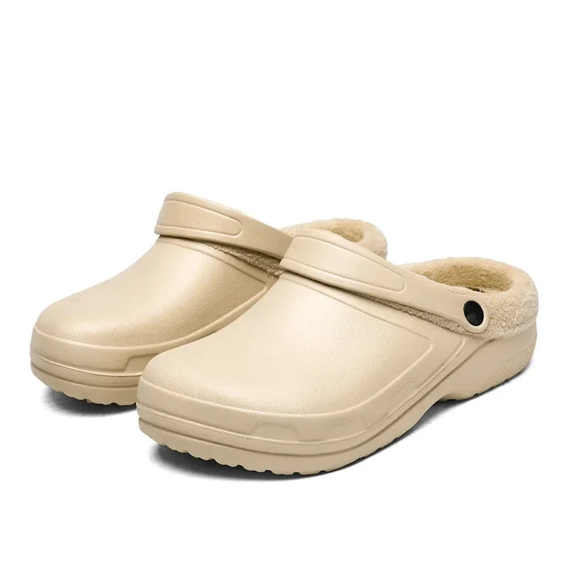 Papuci tip clog pentru bărbați, căptușiți cu fleece, cu design ventilat și barete rotative la călcâi – încălțăminte de iarnă călduroasă pentru acasă, grădinărit și purtare zilnică