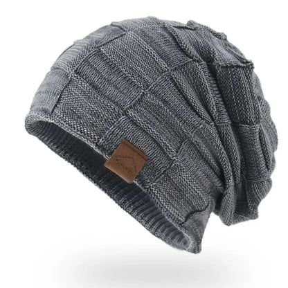 Dámská strukturovaná pletená čepice typu slouchy s pružností a ležérním patchworkovým designem - teplá zimní čepice na chladné dny, pro každodenní nošení a volný čas