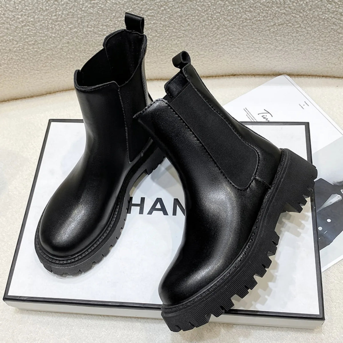 Botines Chelsea chunky para mujer con suela gruesa dentada - botines modernos para otoño, invierno, uso diario y tiempo libre