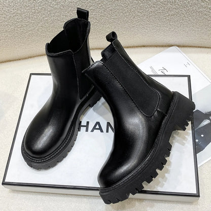 Botines Chelsea chunky para mujer con suela gruesa dentada - botines modernos para otoño, invierno, uso diario y tiempo libre