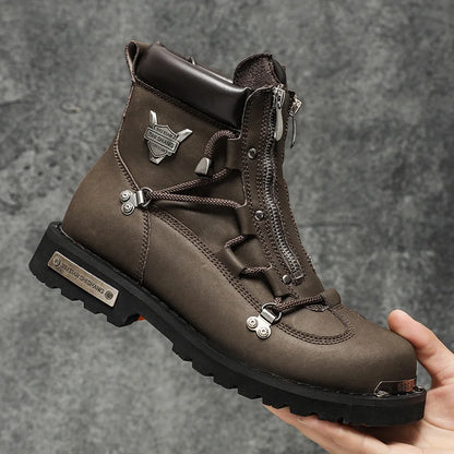 Botas de nieve impermeables para hombre con forro de felpa, cremallera, cordones y suela antideslizante – Cálidos botines de invierno para días fríos y actividades al aire libre