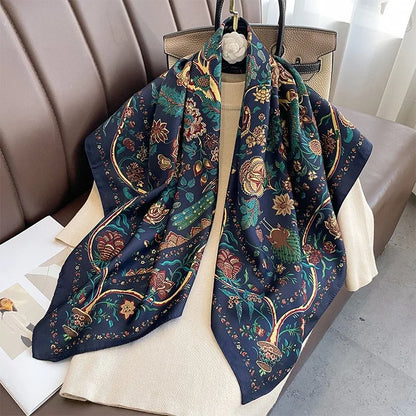 Dame Let Firkantet Tørklæde Med Satin-følelse Og Print – Elegant Tørklæde Til Hår, Hals Og Alsidig Styling Året Rundt