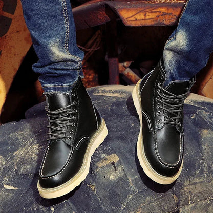 Botas de nieve de cuero para hombre con forro de piel, diseño hidrófugo y cordones – Cálidos botines de invierno con suela antideslizante para días fríos y actividades al aire libre
