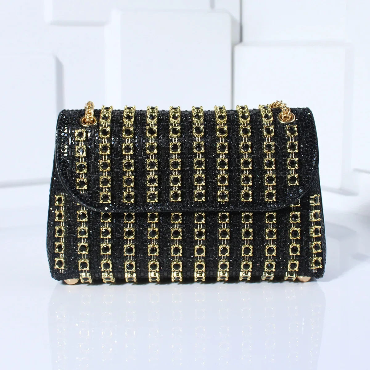 Women's mini shoulder bag with rhinestones and chain strap - elegant, glittering evening bag for parties and special occasions
