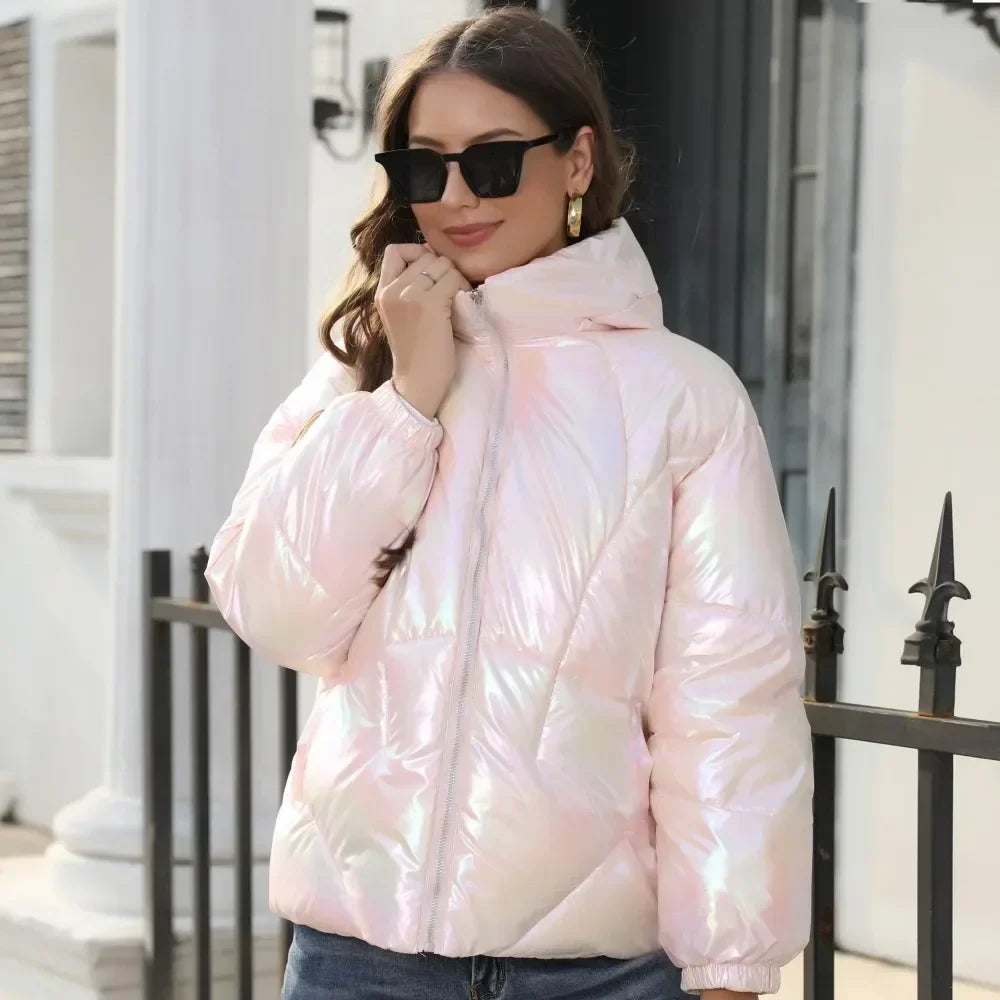 Women's Metallic Puffer Jacket – Stylish Winter Outerwear for Cold Days, Everyday Wear, Leisure, and Outdoor Use
