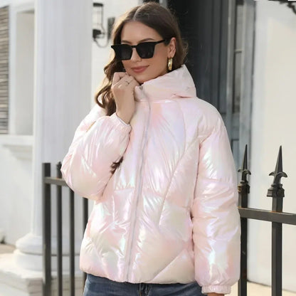 Women's Metallic Puffer Jacket – Stylish Winter Outerwear for Cold Days, Everyday Wear, Leisure, and Outdoor Use