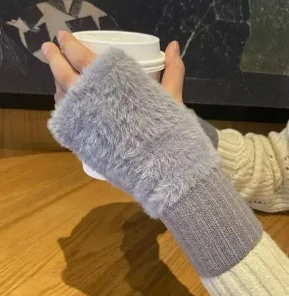 Guantes de invierno suaves sin dedos para mujer, de piel sintética - cálidos calentadores largos de muñeca para días fríos, uso diario y tiempo libre