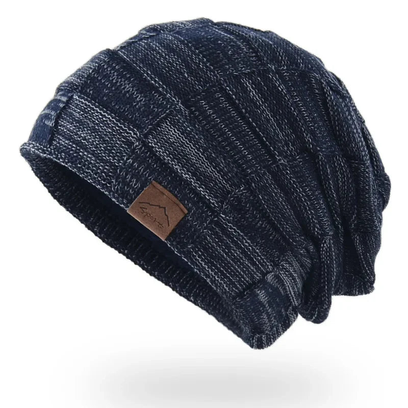 Dámská strukturovaná pletená čepice typu slouchy s pružností a ležérním patchworkovým designem - teplá zimní čepice na chladné dny, pro každodenní nošení a volný čas