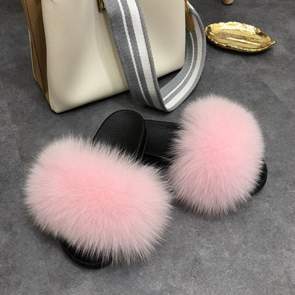 Women's Fluffy Slippers with Fur Strap and Open Toe – Soft Slip-On Slippers for Cozy Days at Home and Casual Wear