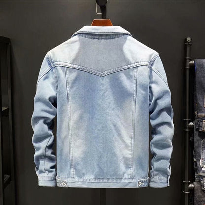 Jachetă trucker din denim pentru bărbați, căptușită cu fleece, cu închidere cu nasturi și croială lejeră – jachetă călduroasă pentru toamnă, iarnă, purtare zilnică și timp liber