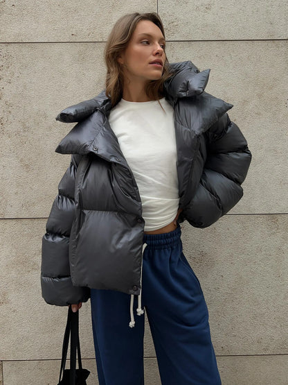 Dámská oversized péřová bunda – teplé a vatované zimní oblečení na chladné dny, každodenní nošení, volný čas a venkovní aktivity