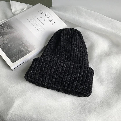 Męska miękka czapka beanie z dzianiny chenille, prążkowanym splotem i wywinięciem – ciepła czapka zimowa na chłodne dni, do noszenia na co dzień i aktywności na świeżym powietrzu