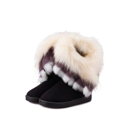 Botas de invierno para mujer con forro de piel sintética y acabado de ante - botas de nieve cálidas sin cordones para días fríos, uso diario y actividades al aire libre