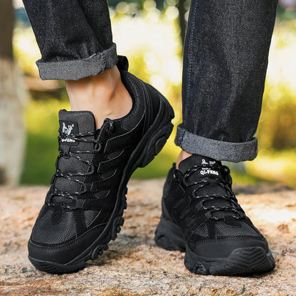 Męskie niskie zimowe buty trekkingowe ze sznurowadłami i antypoślizgową podeszwą z bieżnikiem – wytrzymałe sneakersy trailowe do trekkingu, wędrówek i aktywności na świeżym powietrzu