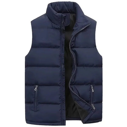 Chaleco acolchado tipo puffer para hombre con cuello alto y bolsillos con cremallera - capa de invierno cálida y sin mangas para días fríos, uso diario y tiempo libre