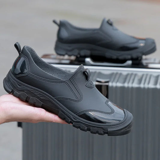 Herre Vandtætte Slip-on Regnstøvler I Gummi Med Skridsikker Profilsål – Praktiske Outdoorstøvler Til Regn, Hverdagsbrug Og Udendørsbrug