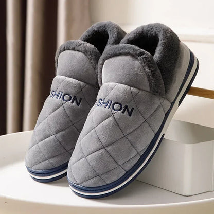 Pánské prošívané zimní pantofle s uzavřenou špičkou, límcem s plyšovou podšívkou a podpůrnou podrážkou – hřejivé domácí pantofle pro domácí pohodlí, relaxaci a každodenní nošení