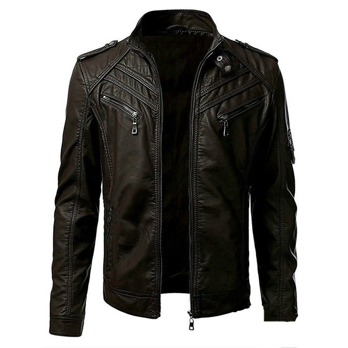 Chaqueta biker de cuero para hombre con varias cremalleras - Chaqueta de invierno estructurada para la vida urbana, uso diario y estilo informal