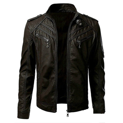 Chaqueta biker de cuero para hombre con varias cremalleras - Chaqueta de invierno estructurada para la vida urbana, uso diario y estilo informal