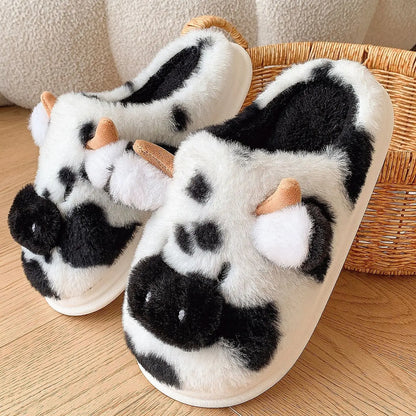 Women's Plush-Lined Cow Slippers with Closed Toe and Cute Animal Design - Warm House Slippers for Home, Relaxation and Everyday Use