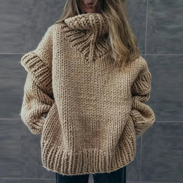Dámský chunky rolák z úpletu v oversized střihu – teplý zimní pulovr do chladných dnů, na každý den a vrstvený styling