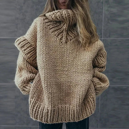 Dámský chunky rolák z úpletu v oversized střihu – teplý zimní pulovr do chladných dnů, na každý den a vrstvený styling