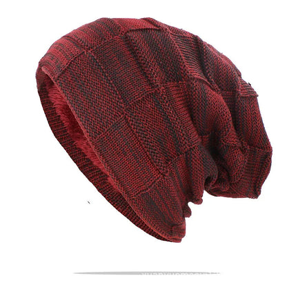 Dámská strukturovaná pletená čepice typu slouchy s pružností a ležérním patchworkovým designem - teplá zimní čepice na chladné dny, pro každodenní nošení a volný čas