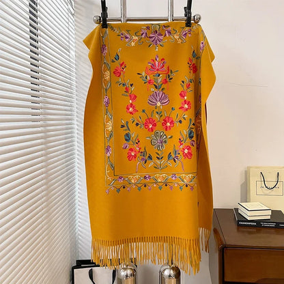 Dame Blødt Oversized Vinterhalstørklæde I Cashmere Med Print Og Frynser – Elegant Tørklæde Til Kolde Dage, Hverdagsbrug Og Vinterstil