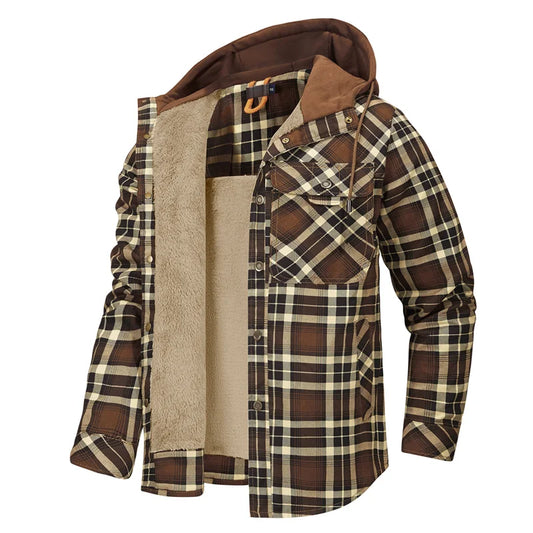 Herre Ternet Skjortejakke Med Hætte Og Fleecefor – Varm Button-up Vinterovershirt Til Kolde Dage, Hverdagsbrug Og Lag-på-lag Styling