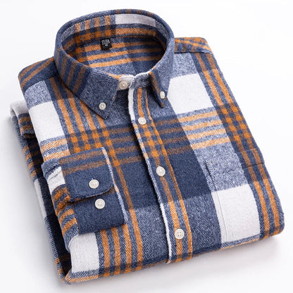 Męska flanelowa koszula w kratę zapinana na guziki z długimi rękawami – klasyczna koszula na jesień, czas wolny, co dzień i w stylu smart casual