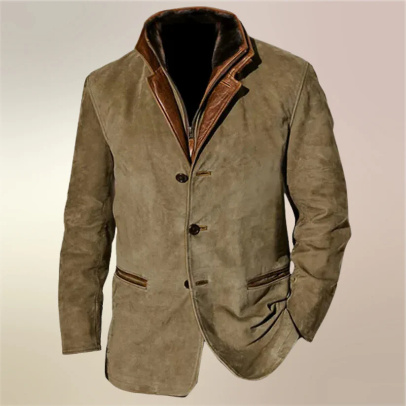 Herre Vintage Ruskindsjakke – Klassisk Efterårsjakke Til Hverdagsbrug, Fritid Og Smart Casual Stil