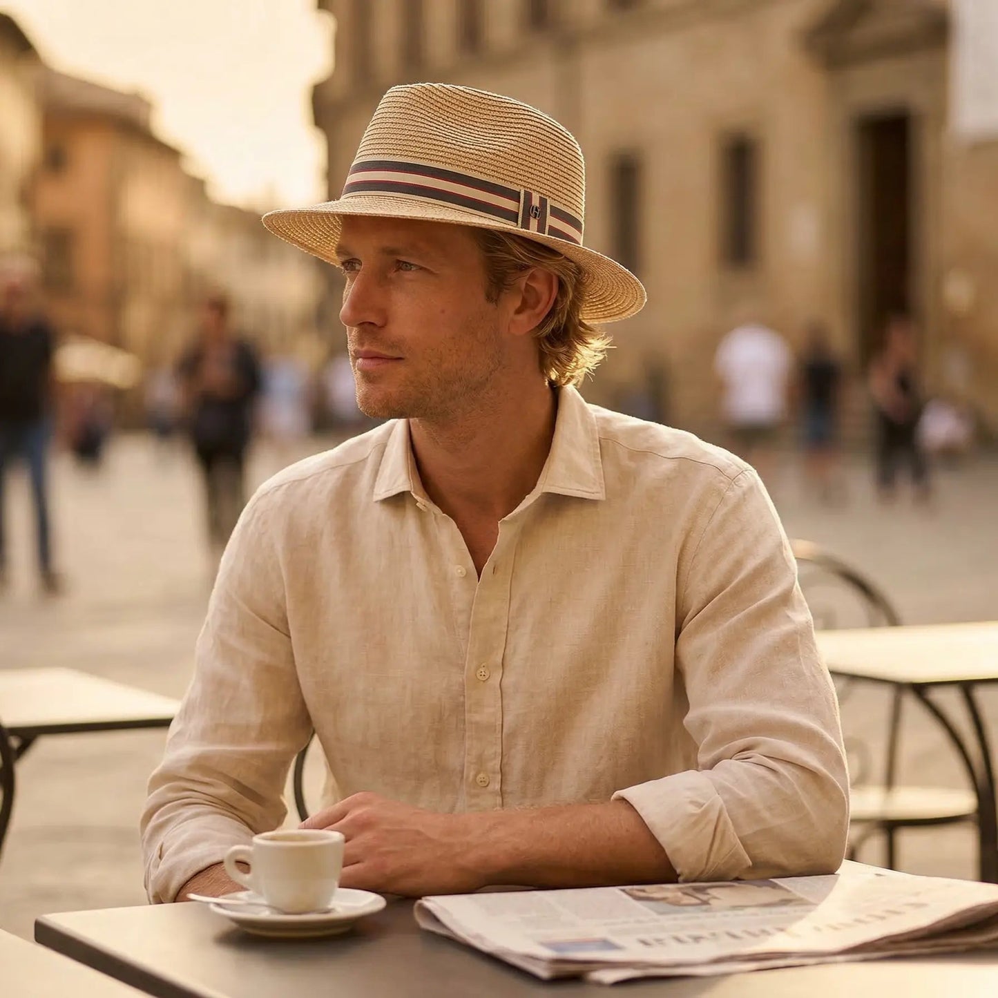 Pánský klobouk fedora s pruhovanou stuhou – klasický letní klobouk na dovolenou, cestování, pláž i každodenní nošení