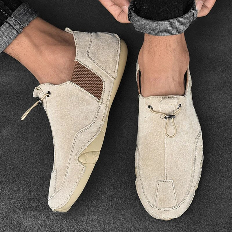Men's Leather Loafers with Lace-Up Closure and Mesh Panels – Modern Slip-On Shoes for Everyday Wear, the Office, and Casual Occasions