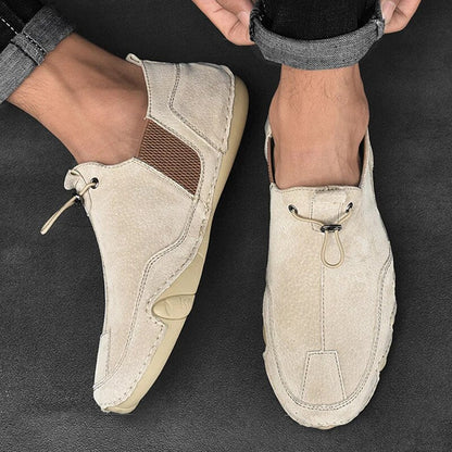 Men's Leather Loafers with Lace-Up Closure and Mesh Panels – Modern Slip-On Shoes for Everyday Wear, the Office, and Casual Occasions