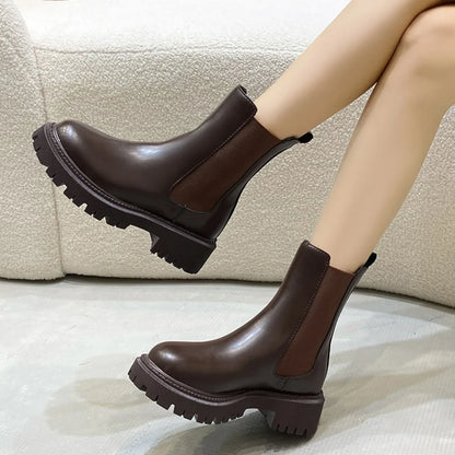 Botines Chelsea chunky para mujer con suela gruesa dentada - botines modernos para otoño, invierno, uso diario y tiempo libre