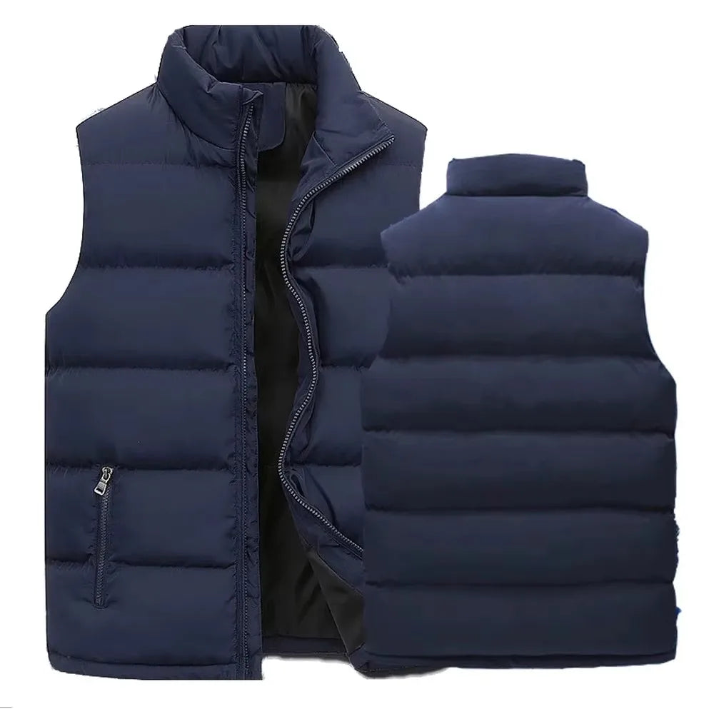 Chaleco acolchado tipo puffer para hombre con cuello alto y bolsillos con cremallera - capa de invierno cálida y sin mangas para días fríos, uso diario y tiempo libre