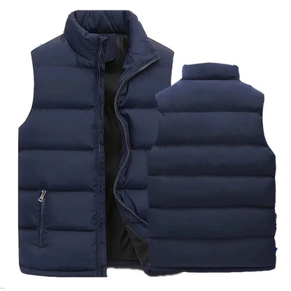 Chaleco acolchado tipo puffer para hombre con cuello alto y bolsillos con cremallera - capa de invierno cálida y sin mangas para días fríos, uso diario y tiempo libre