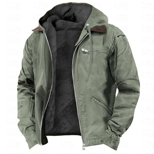 Chaqueta de invierno forrada de polar para hombre, con capucha y cremallera - Prenda de abrigo utility cálida, con varios bolsillos, para días fríos, uso diario y actividades al aire libre