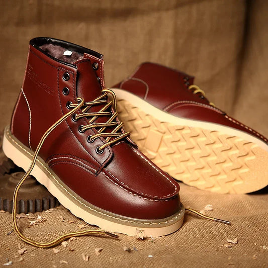 Herre Læder-sneboots Med Pelsfor, Vandafvisende Design Og Snørebånd – Varme Vinter-ankelstøvler Med Skridsikker Sål Til Kolde Dage Og Udendørsbrug
