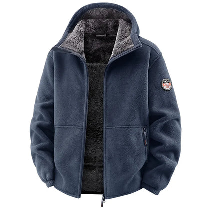 Jachetă bărbătească de iarnă, căptușită cu fleece pufos, cu glugă și fermoar – îmbrăcăminte exterioară călduroasă pentru zile reci, purtare zilnică și activități în aer liber