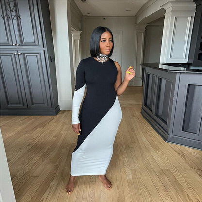 Dame Asymmetrisk Bodycon Maxikjole – Stil Med Én Skulder Til Aften Og Fest