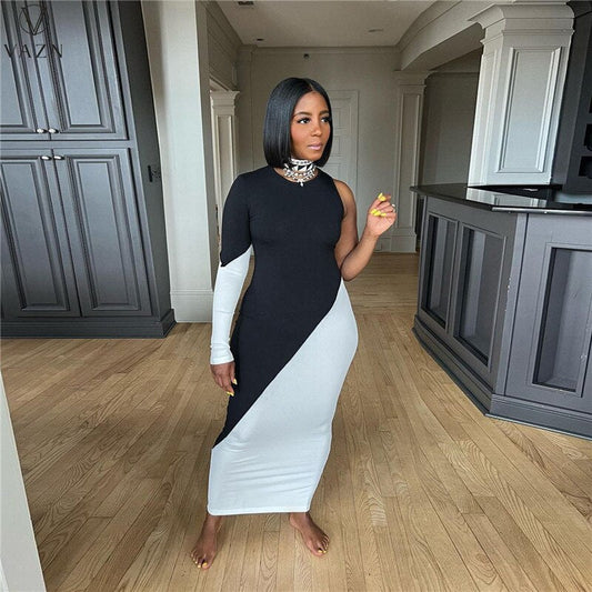 Women's asymmetrical bodycon maxi dress – One-shoulder style for evenings and parties