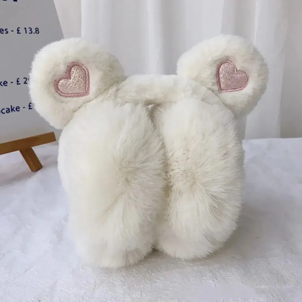 Women's plush winter earmuffs with bear ears and foldable design - cute, warm earmuffs for cold days, outdoor use, and gifting