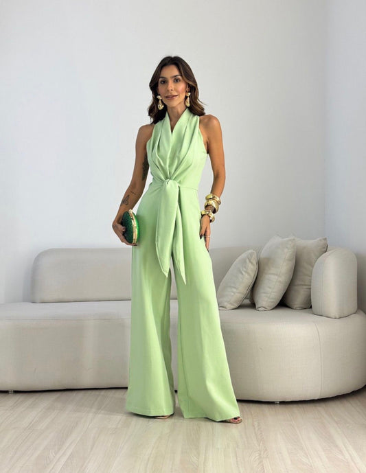 Women's Halterneck Jumpsuit with Wide Legs – Flowing Party Jumpsuit for Summer Parties, Evening Wear, and Special Occasions