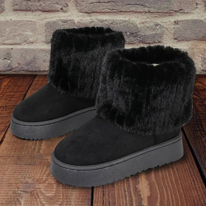 Botas de nieve sin cordones para mujer con detalles de felpa, diseño hidrófugo y suela de apoyo – Cálidos botines de invierno para días fríos, uso diario y actividades al aire libre