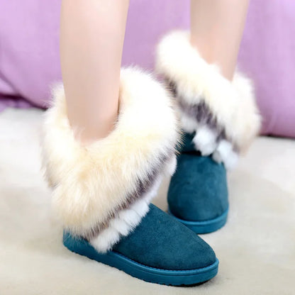 Botas de invierno para mujer con forro de piel sintética y acabado de ante - botas de nieve cálidas sin cordones para días fríos, uso diario y actividades al aire libre