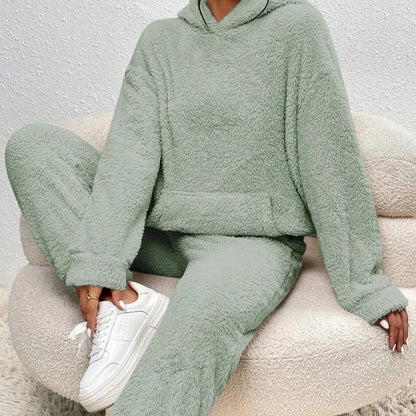 Dame Teddy Loungewear-sæt – Todelt Sæt Med Hætte Til Hyggeligt Vinterbrug