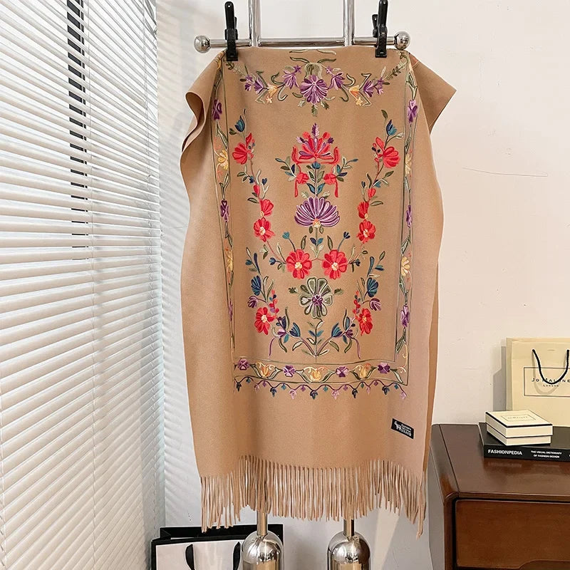 Dame Blødt Oversized Vinterhalstørklæde I Cashmere Med Print Og Frynser – Elegant Tørklæde Til Kolde Dage, Hverdagsbrug Og Vinterstil
