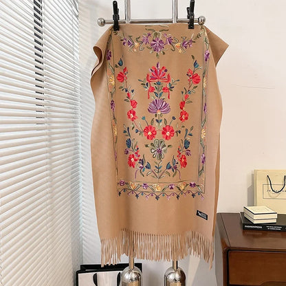 Dame Blødt Oversized Vinterhalstørklæde I Cashmere Med Print Og Frynser – Elegant Tørklæde Til Kolde Dage, Hverdagsbrug Og Vinterstil